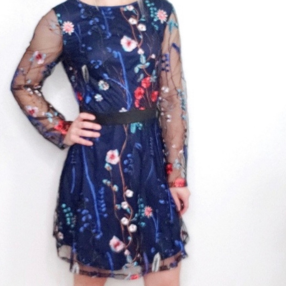 CBR Blue and Black Embroidered Dress